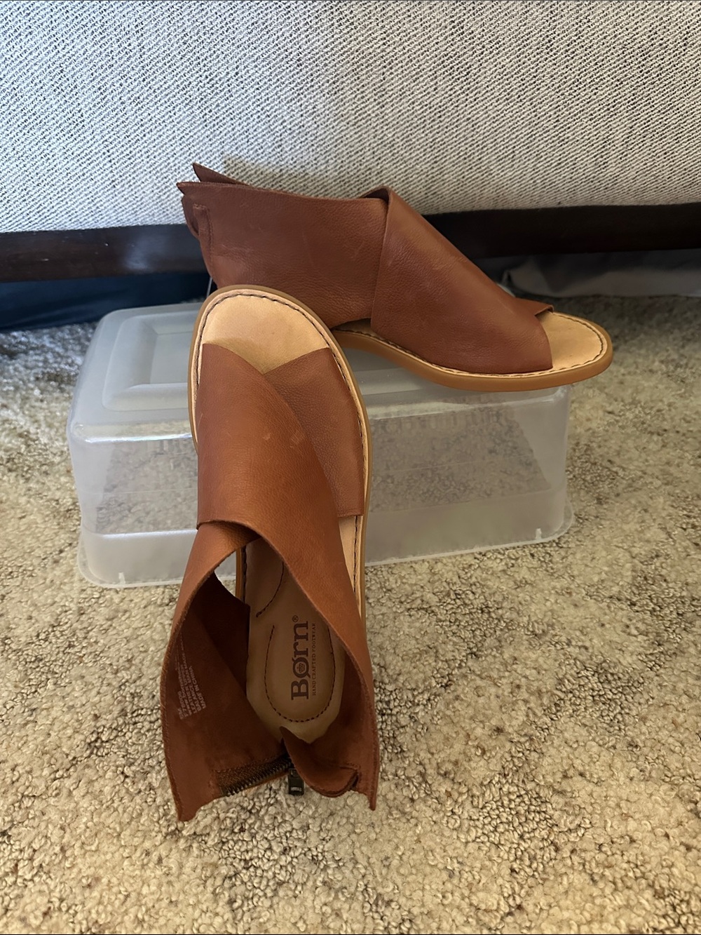 Born Tan Leather Crossover Open-Toe Sandals